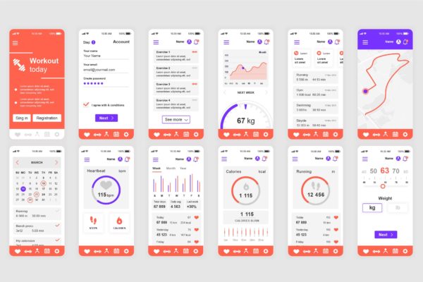 健身计划APP应用界面设计UI套件 Fitness Mobile App UI Kit