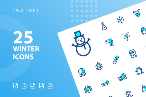 25枚冬天主题双色调矢量16图库精选图标v1 Winter Two Tone Icons