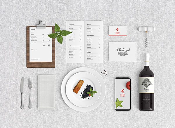 餐厅菜单及美食主题APP展示样机 Restaurant Food Mockup &amp; Food Nation App Logo Concept
