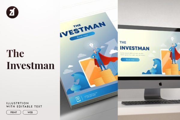 投资者主题矢量普贤居精选概念插画素材 The investman illustration with text layout