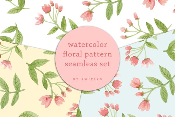 水彩花卉无缝图案背景16图库精选 Delicate Flowers &#8211; seamless watercolor pattern set