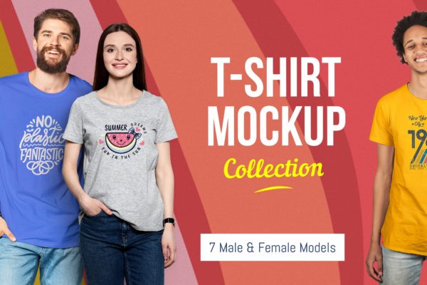 T恤印花设计模特上身效果预览样机套装v1 T-Shirt Mockup Collection 01
