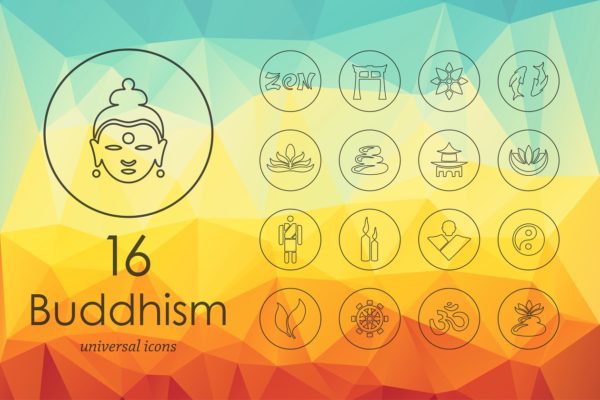 16枚佛教宗教图标 16 buddhism line icons