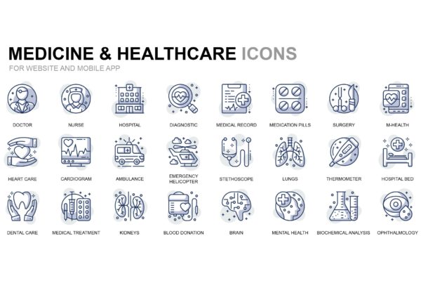 医疗保健/医学主题线性图标素材 Healthcare and Medicine Thin Line Icons