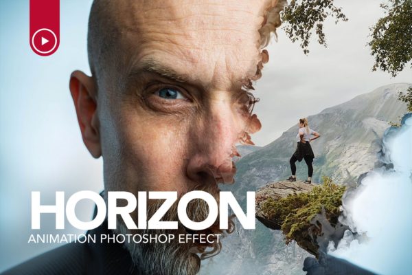 创意烟雾蒙版分割照片特效照片动画PS动作 Gif Animated Horizon Photoshop Action
