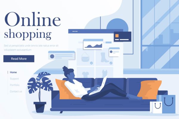 电子商务主题扁平化现代设计概念插画 Flat Modern design Illustration of Online Shopping
