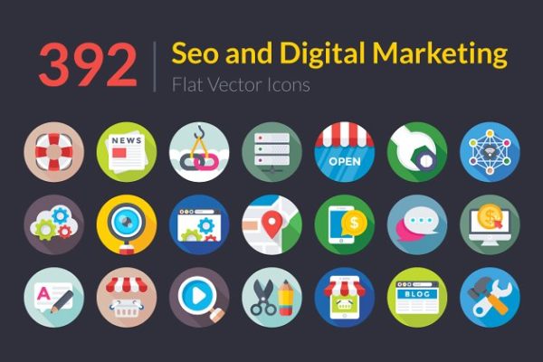 392枚SEO和数字营销图标 392 SEO and Digital Marketing Icons