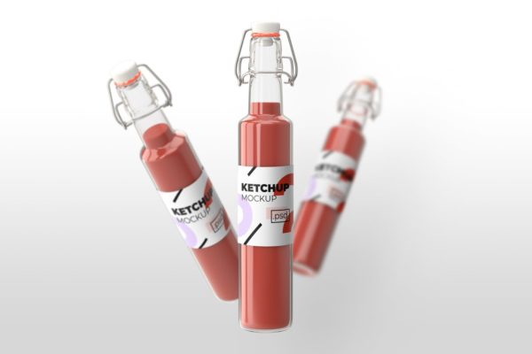 番茄酱玻璃瓶16设计网精选模板 Realistic Ketchup Glass Bottle &#8211; Mockups