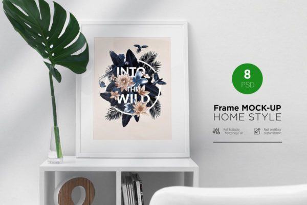 居家风格艺术作品/照片展示画框相框样机模板 Frame Mock-Up Home Style