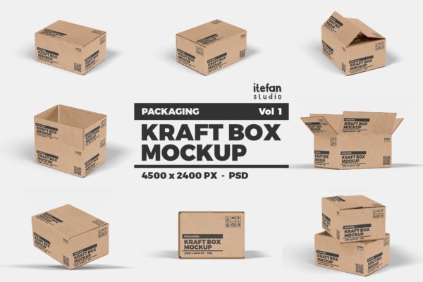 牛皮纸箱包装设计效果图样机v1 Kraft Box Mockup &#8211; Packaging Vol 1