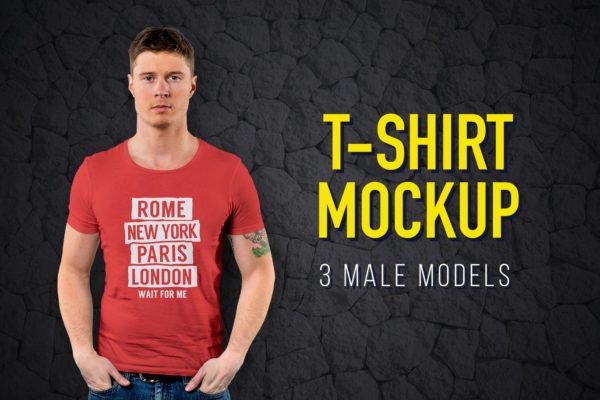 男士T恤服装设计模特上身效果图样机 T-Shirt Mockup