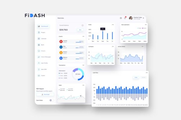 互联网金融平台交易数据统计分析后台UI设计-纯白背景 FiDASH Finance Dashboard Ui Light &#8211; P