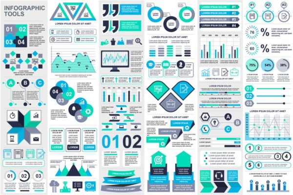市场调查统计分析信息图表报告设计模板素材 Set Infographic Elements Template