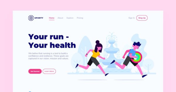 跑步健康运动概念插画网站着陆页设计模板 Run Landing Page Illustration