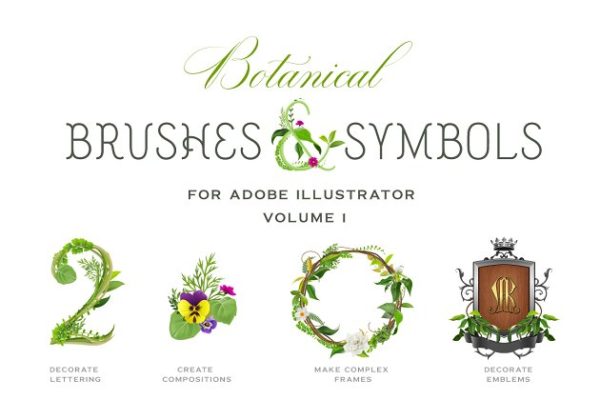 植物图案AI笔刷与符号 Botanical Brushes &amp; Symbols