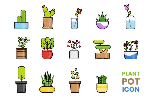 植物盆栽彩色矢量图标素材 Plant Pot Icon