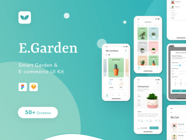 16设计网下午茶：智能花园管理园艺主题应用程序UI套件[Sketch,FIG]