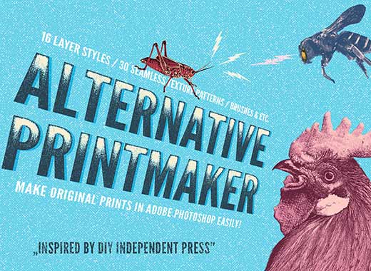 Alternative Printmaker–打造另类版画效果的PS笔刷下载[abr,pat,grd,psd]