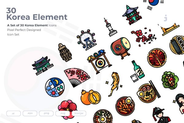 30枚韩国民族元素矢量图标 30 Korea Element Icons