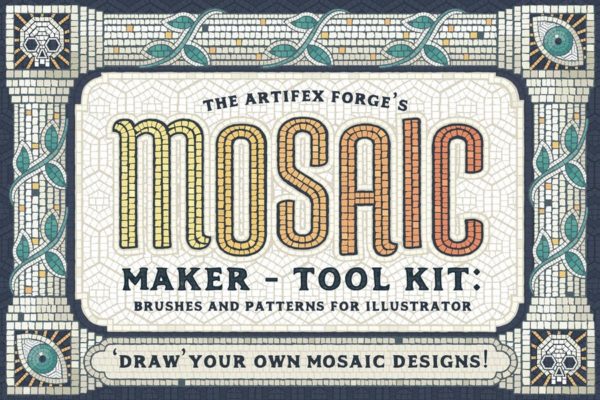 古罗马马赛克瓷砖图案AI笔刷 Mosaic Maker &#8211; Brushes &amp; Patterns