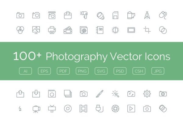100+摄影摄像影楼设备矢量图标 100+ Photography Vector Icons