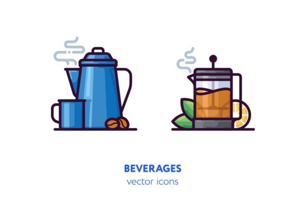 饮料主题手绘矢量图标 Beverages icons[AI, EPS, SVG]