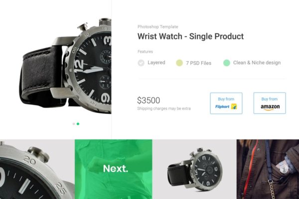 电商热门单品页面PSD模板 Wrist Watch Single Product eCommerce PSD Template