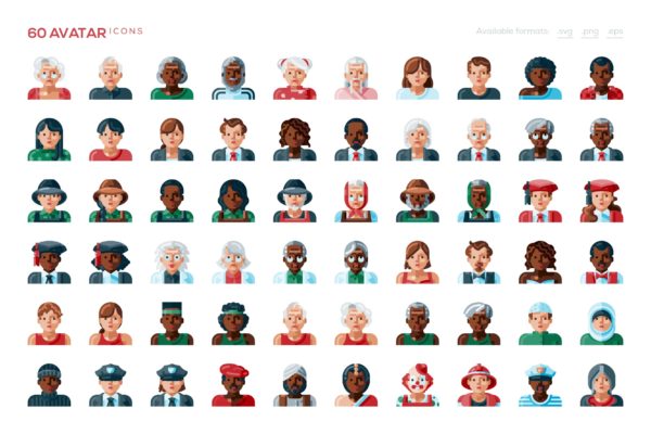 60枚用户头像矢量图标素材 60 Avatar Icons