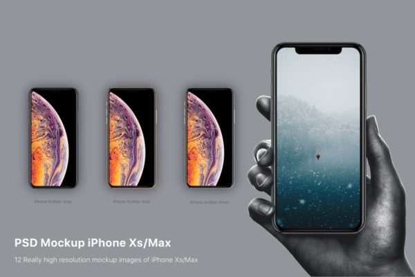 iPhone Xs/Max设备UI设计PSD样机 PSD Mockup iPhone Xs/Max