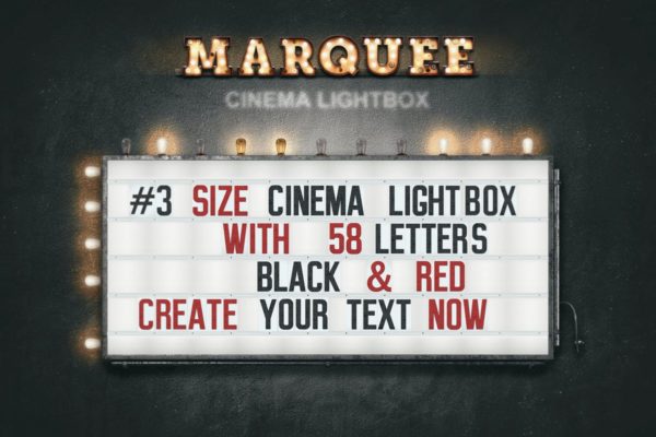 大帐篷灯泡装饰金属字体场景模板 Marquee Light Bulbs Front 3 &#8211; Cinema Lightbox