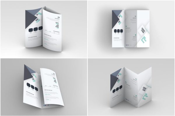 三折页传单设计多角度效果图样机普贤居精选模板 Trifold Brochure Mock-Up