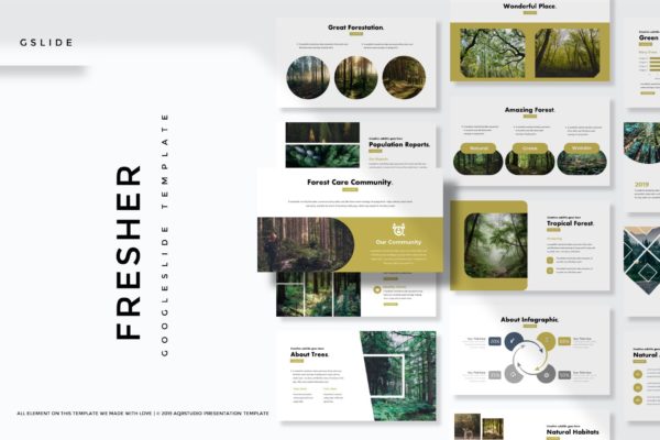 森林/风景/景观项目规划谷歌幻灯片设计模板 Fresher &#8211; Google Slides Template