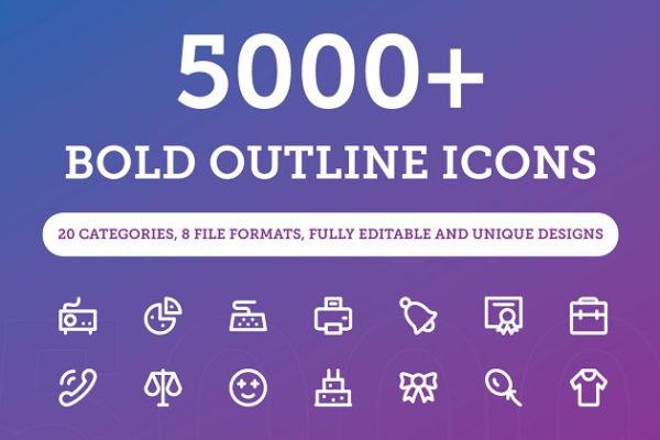 5000+粗线条图标合集 5000+ Bold Outline Icons Bundle