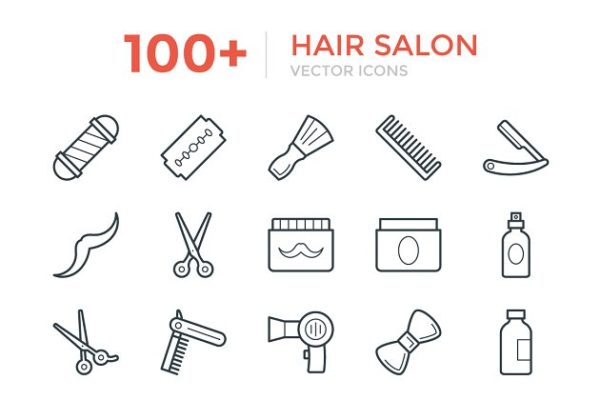 100+美发沙龙主题线条矢量图标 100+ Hair Salon Vector Icons