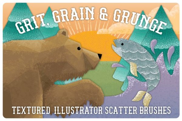 沙砾，散点&amp;复杂线条AI笔刷 Grit, Grunge &amp; Grain Scatter Brushes