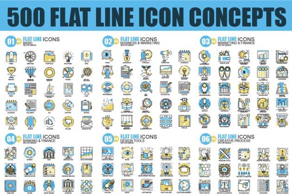 500枚扁平化线条图标 Pack Flat Line Icons