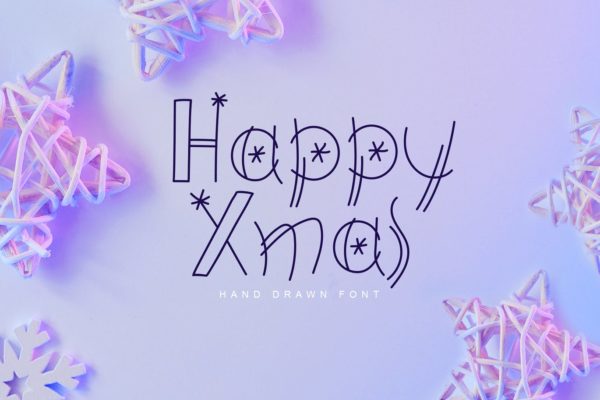 圣诞节字体设计斯堪的纳维亚hygge风格英文涂鸦字体 Happy Xmas Hand Drawn Font