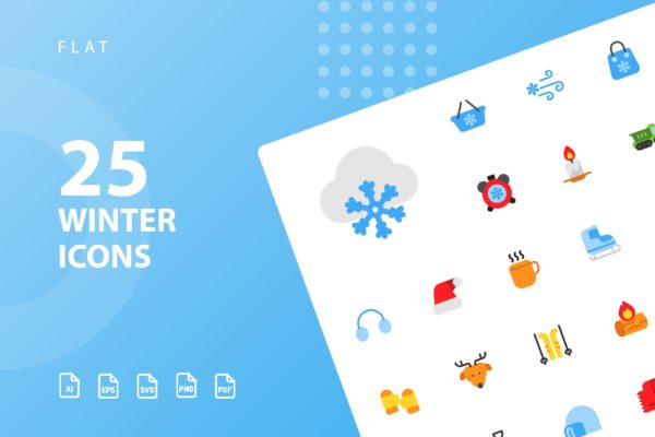 25枚冬天主题扁平设计风格矢量16设计素材网精选图标v2 Winter Flat Icons
