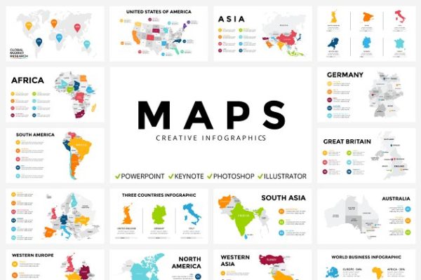 地图图形幻灯片设计素材合集 MAPS | Free Updates | Ppt Key Psd Ai