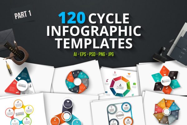 120款圆形信息图表图形幻灯片模板素材 120 cycle infographics (part 1)