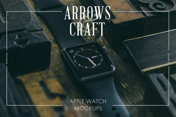 工匠场景风格iWatch样机模板 Arrows &amp; Craft &#8211; Apple Watch Mockups