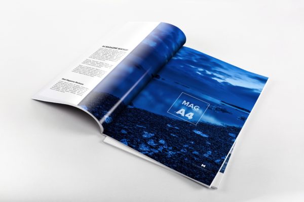 A4尺寸大小高端杂志内页排版设计效果图样机 A4 Magazine Spread Mockup