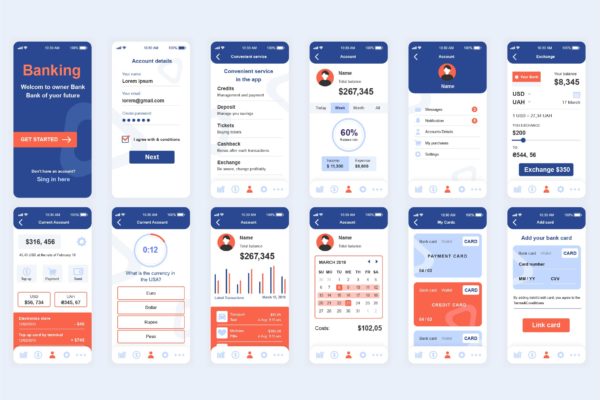 网上银行手机银行APP应用开发设计UI套件 Banking Mobile App UI Kit