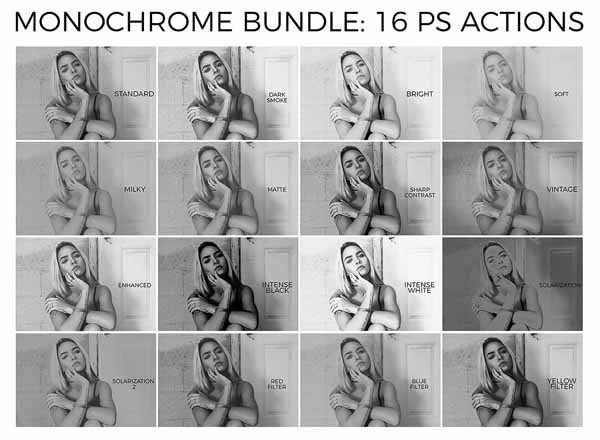 ﻿﻿高品质黑白图像PS动作 Monochrome Bundle: 16 PS Actions