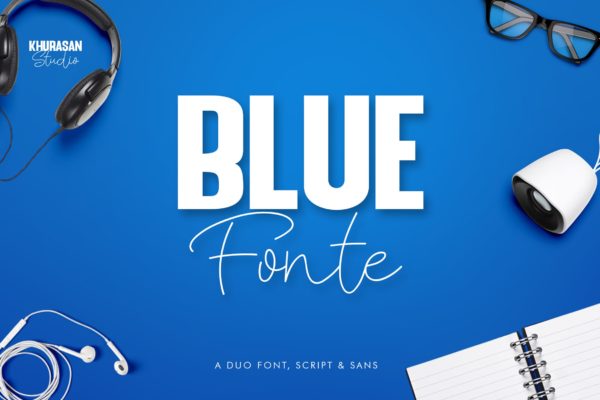 钢笔细线书法字体&amp;粗体无衬线英文字体 Blue Fonte Font Duo