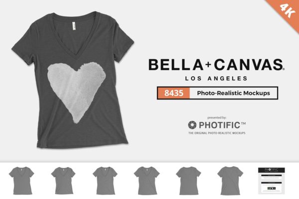 女性长款V领T恤样机模板 Bella Canvas 8435 T-Shirt Mockups