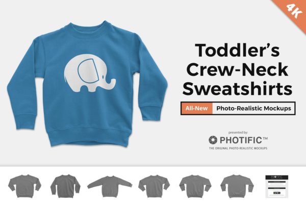 幼童长袖毛衣样机模板 Toddler&#8217;s Crew Neck Sweater Mockups