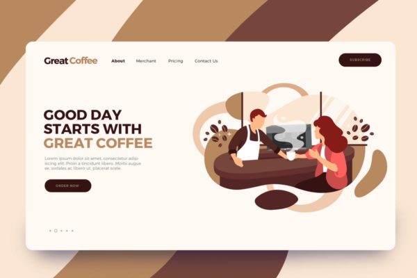 咖啡品牌/咖啡店概念插画网站着陆页设计模板 Coffee Shop Illustration