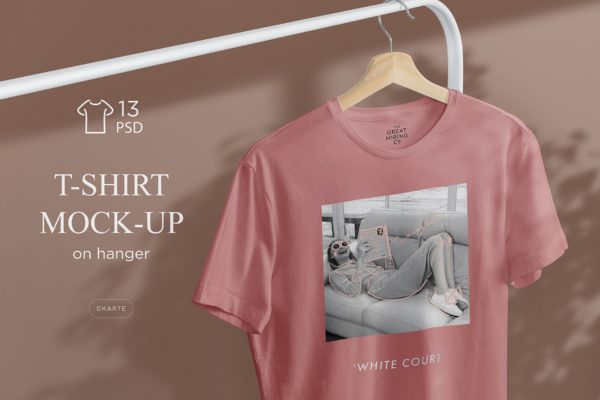 简易晾衣架T恤设计效果图样机16图库精选 T-Shirt Mock-Up on Hanger
