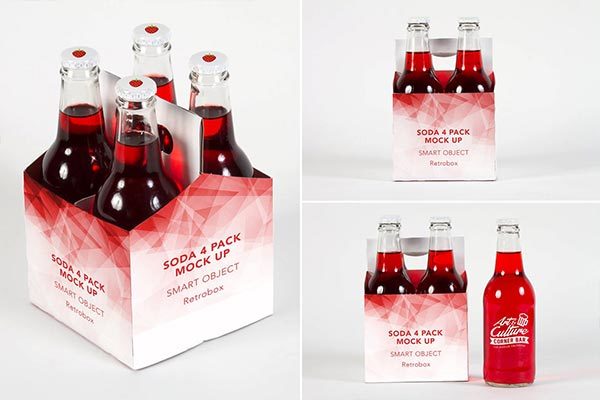高品质的苏打汽水啤酒瓶子包装设计VI样机展示模型mockups